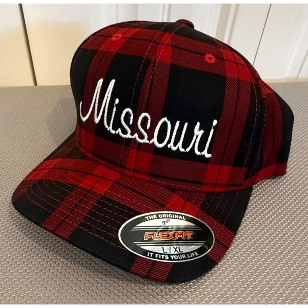Missouri Flexfit Plaid Snapback Hat Red Black L-XL New With Tags